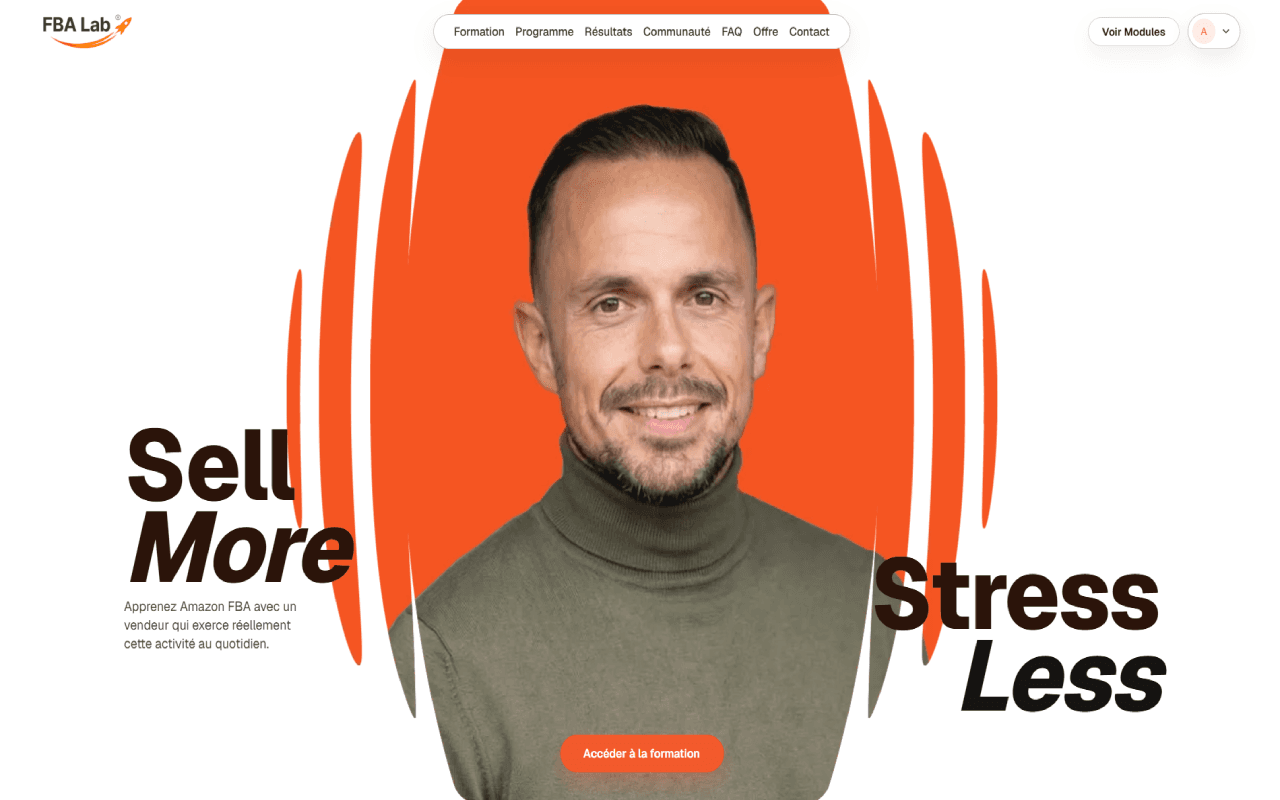 The FBALAB homepage, an online course that teaches how to build an Amazon FBA business